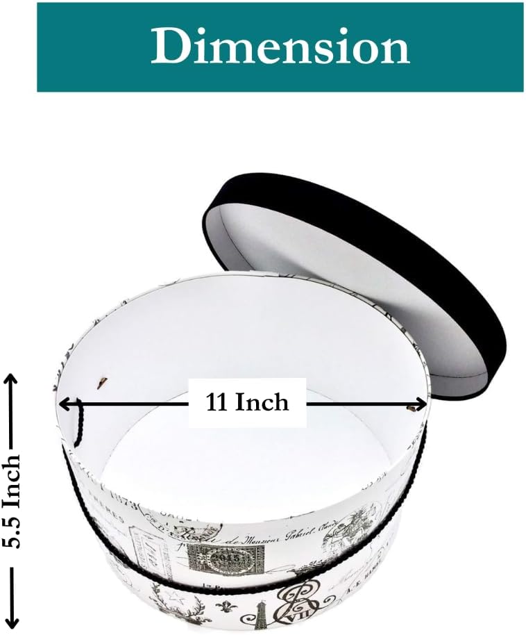 Sarah's Hat Boxes Classic Paris Hat Box – 11" x 5.5" (Dia. x Ht.) Handmade in USA – Odorless Non-Toxic Adhesive, Cording Handle – Premium Storage for Hats & Accessories