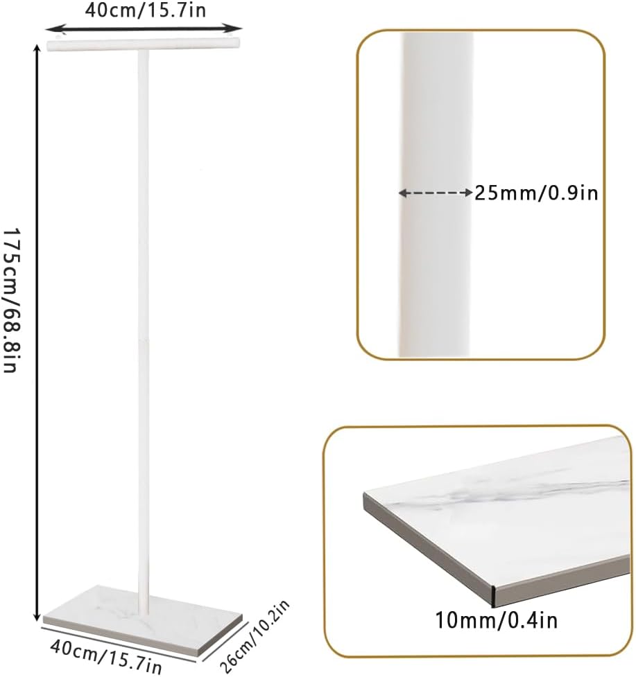 T-Shaped Metal Rack Stand, Modern Clothes Rack With Rock Slab Base,68.8 Inch Freestanding Clothing Rack Stand,Suitable For Boutiques, Entryway, Bedroom, Living Room, Hallway, (White, 68.8inch)