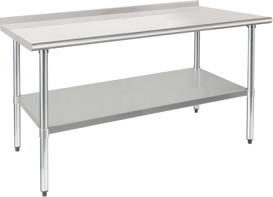 HARDURA Stainless Steel Prep & Work Table 30 x 60 Inches NSF Heavy Duty Commercial with Undershelf and Backsplash, Galvanized Legs for Commercial Food Prep