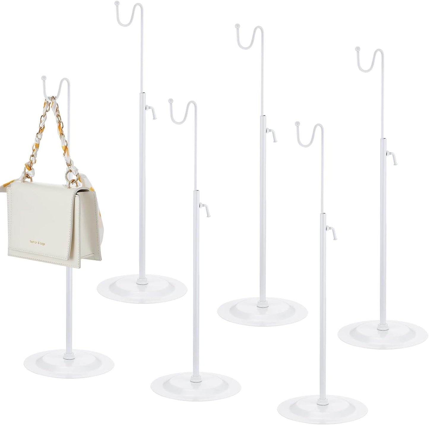 Therwen 6 Pcs Bag Display Stands Purse Display Stand Adjustable Height Handbag Holder for Home Boutique Store Counter Retail(White)