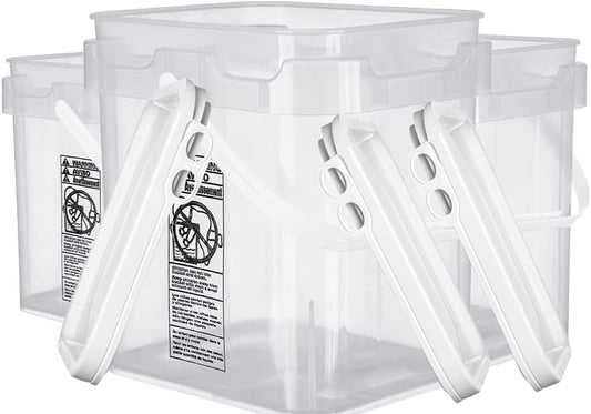 House Naturals 4 Gallon Food Grade Plastic Square clear bucket pail with lid container (Pack of 3) Made in USA- BPA Free