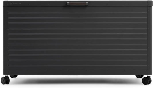 MIRADOR 134 Gallon Outdoor Storage Box Waterproof, Metal Deck Box with wheels for Patio Furniture, Garden Tools, Outdoor Cushion, Charcoal