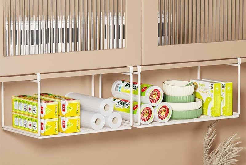 Foil and Plastic Wrap Organizer Holder Foldable Under Cabinet Shelf Kitchen Pantry Desk Hanging Storage Rack (Black)