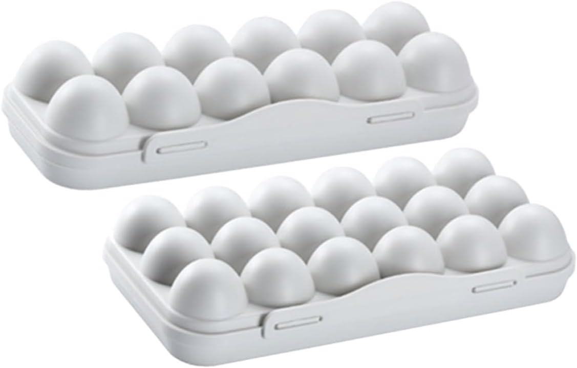 Angoily 2pcs Egg Organizer Container for Refrigerator with Lid Stackable Plastic Egg Holder Tray Large Capacity Slots Storage Box for Kitchen Fridge Space Saving