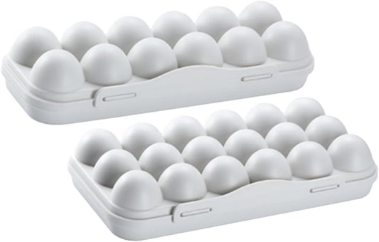 Angoily 2pcs Egg Organizer Container for Refrigerator with Lid Stackable Plastic Egg Holder Tray Large Capacity Slots Storage Box for Kitchen Fridge Space Saving