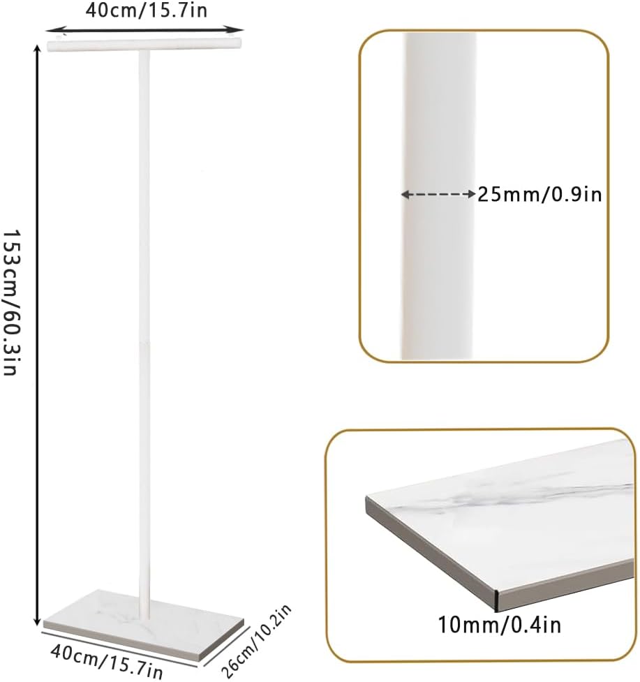 T-Shaped Metal Rack Stand,Modern Clothes Rack With Rock Slab Base,60.3Inch Freestanding Clothing Rack Stand,Suitable For Boutiques, Entryway, Bedroom, Living Room, Hallway, (White, 60.3Inch)