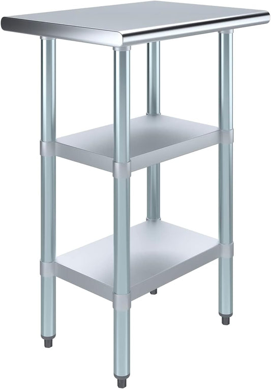 AmGood Stainless Steel Work Table with 2 Shelves | NSF | Metal Utility Table (24" Long x 18" Deep)