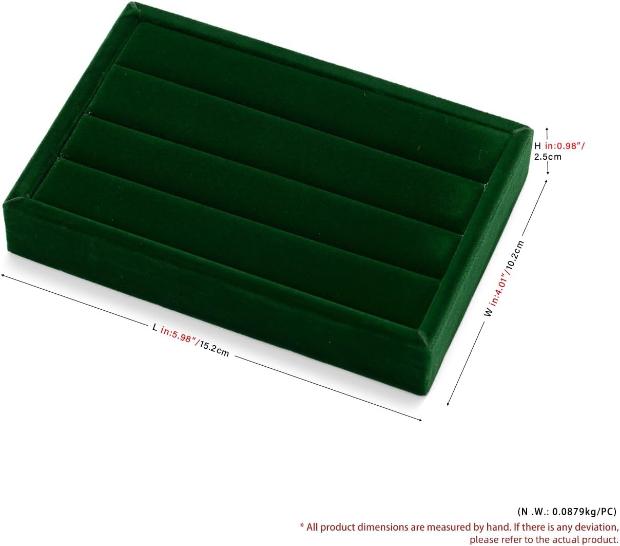 Green Velvet Jewelry Display Tray for Rings 3-Slot Jewelry Ring Organizer Small Tray for Women, Retail Store Showcase