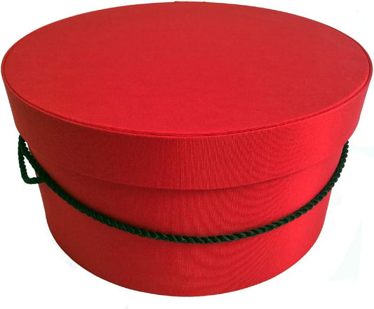 Sarah's Hat Boxes Classic Red Hat Box – 16.75" x 8.5" (Dia. x Ht.) Handmade in USA – Odorless Non-Toxic Adhesive, Cording Handle – Premium Storage for Hats & Accessories