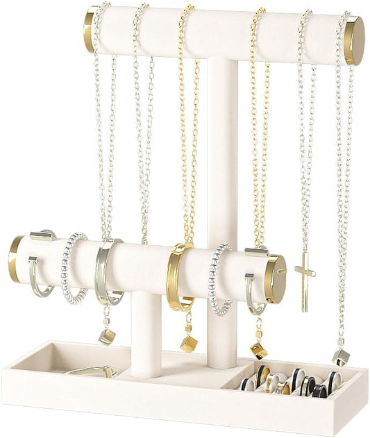 Bracelet and Necklace Holder,Velvet Jewelry Necklace Display Organizer Stand,bracelet Holder for Selling,Bracelet and Necklace Storage Tree (Style 2（Beige+ Metal lid）)