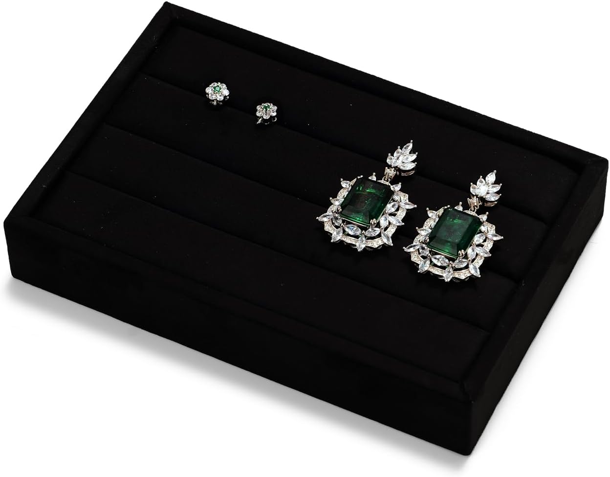 Black Velvet 3-Slots Jewelry Ring Display Tray Showcase Small Jewelry Display Organizer Tray for Rings(M)