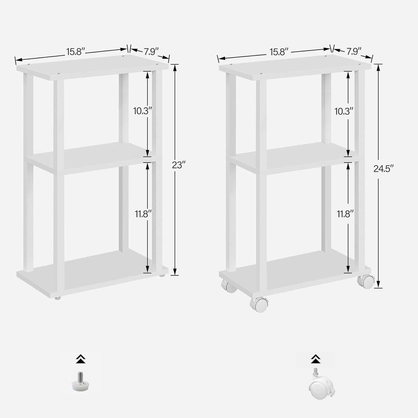 TUTOTAK Small Side Table, Narrow End Table, Bedside Table, Set of 2, Couch Side Table with Wheels for Living Room or Bedroom, White TB01BW0612