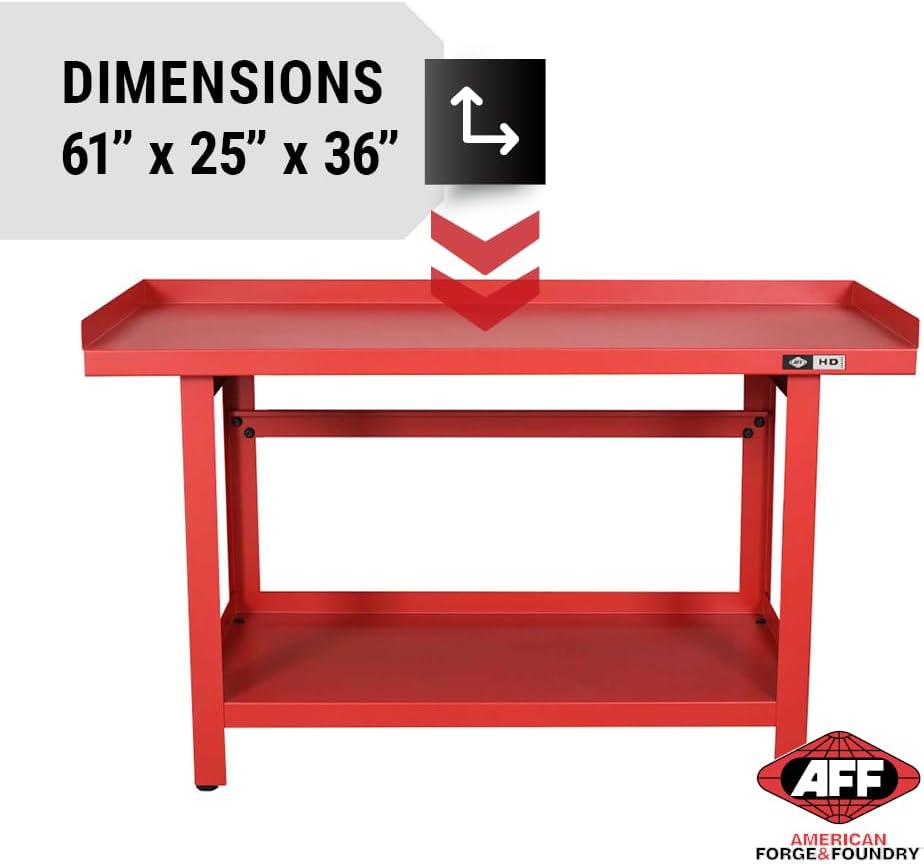 AFF 3990 Heavy-Duty Workbench, 61"" x 25"", 1,300 lb Capacity, Red