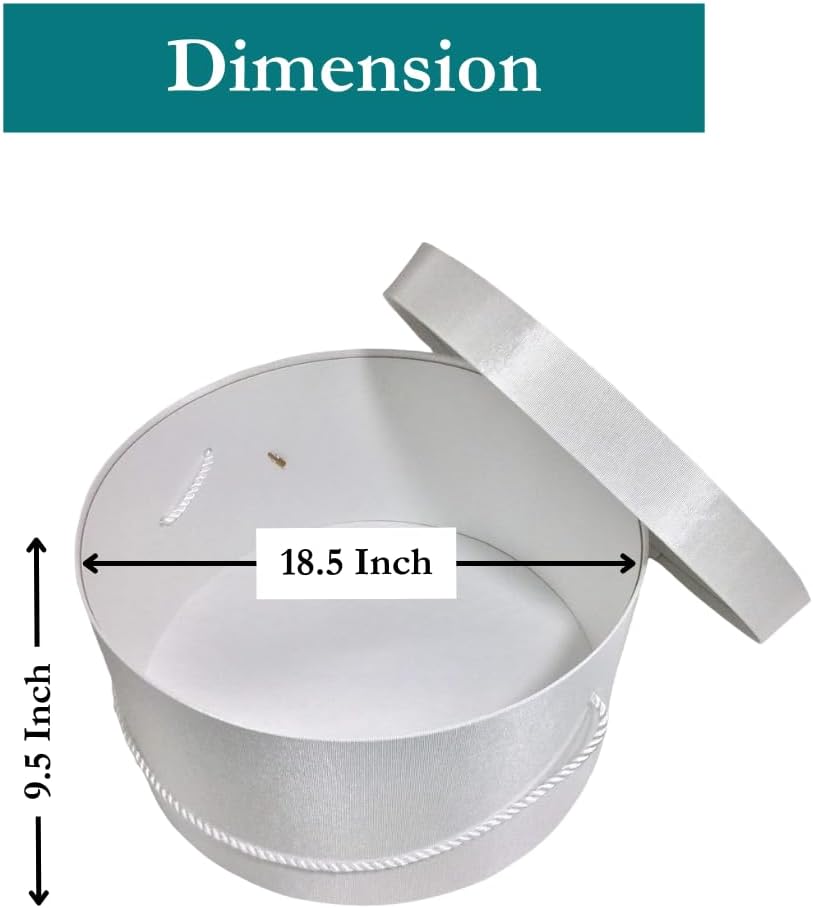 Sarah's Hat Boxes Classic White Hat Box – 18.5" x 9.5" (Dia. x Ht.) Handmade in USA – Odorless Non-Toxic Adhesive, Cording Handle – Premium Storage for Hats & Accessories