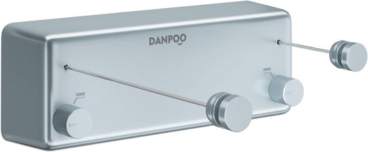 Danpoo Retractable Clothesline, 2x13.8ft 304 Stainless Steel Clothes Line for Indoors/Outdoors for Covered Balcony/Laundry Room Drying with Auto-Lock, Wall-Mounted, Heavy Duty(Silvery Blue)