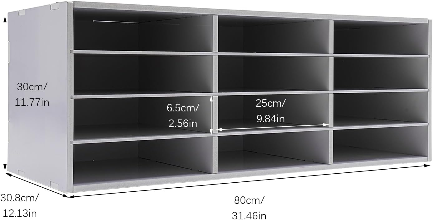 Mail Sorter Organizer, 12 Compartments Mailbox for Classroom, Desktop File Organizer with Adjustable Shelves, for Office Home Classroom, PVC, White