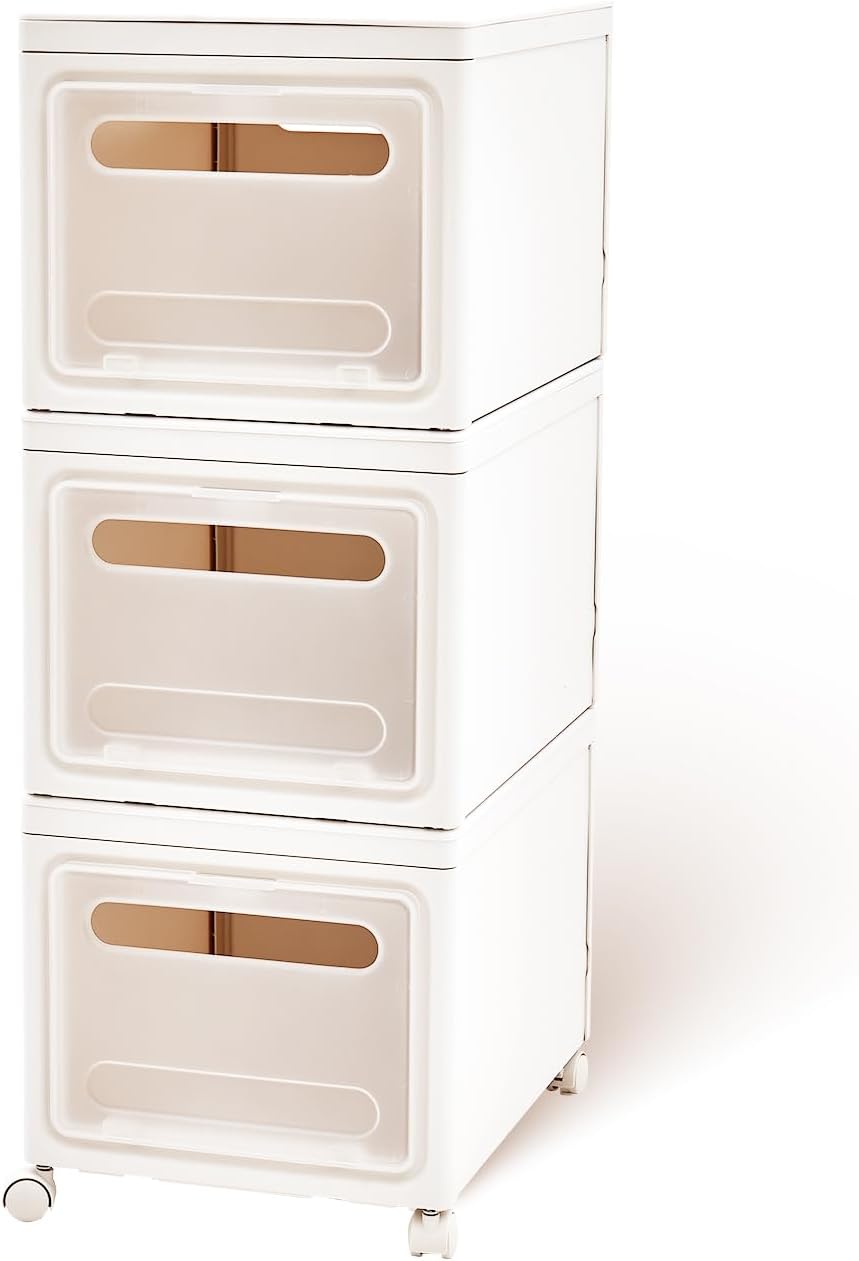 Shoe Box Shoe Storage Box Shoe Storage Organizer ，Under Bed Shoe Storage， With Wheels Stackable (White, 3 Pack)