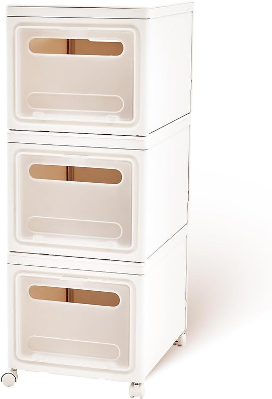 Shoe Box Shoe Storage Box Shoe Storage Organizer ，Under Bed Shoe Storage， With Wheels Stackable (White, 3 Pack)