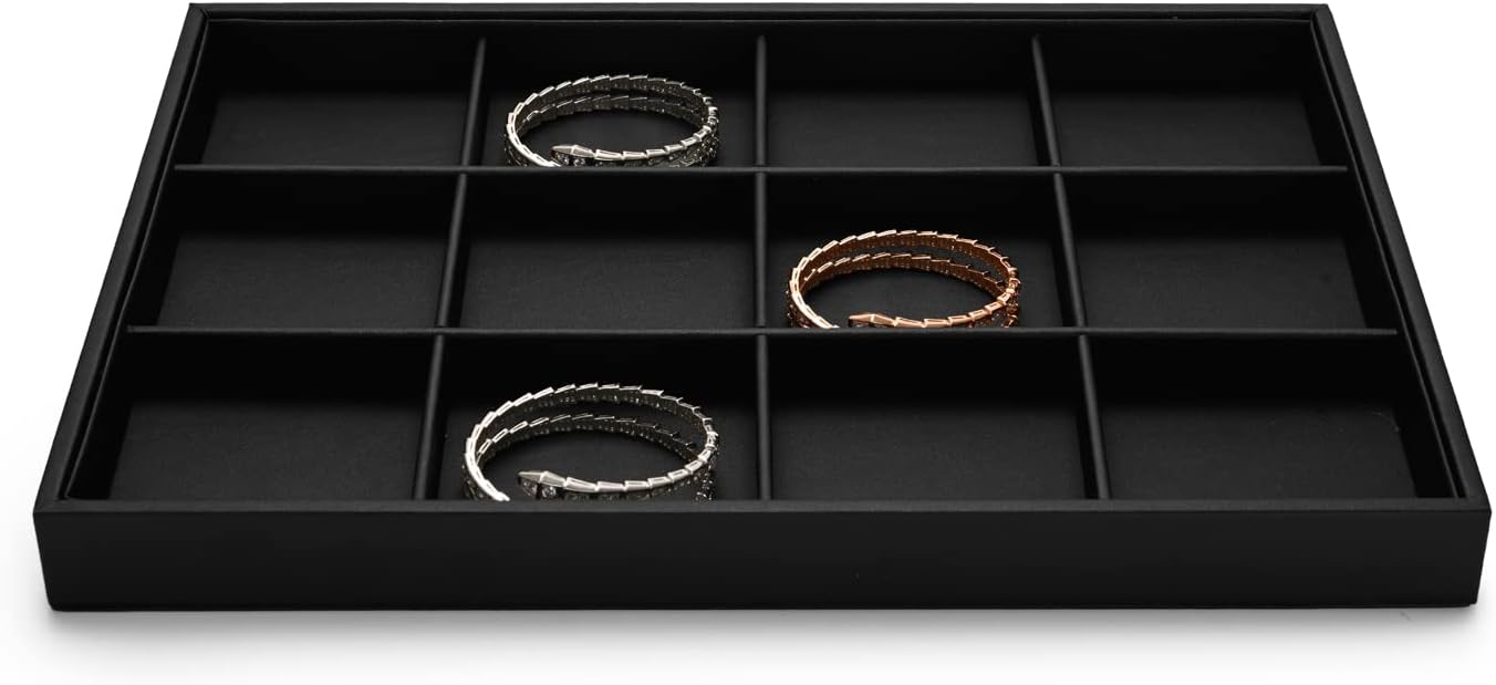 Black PU Leather Jewelry Display Flat Tray Ring Necklace Watch Organizer Display Tray (1 grid)