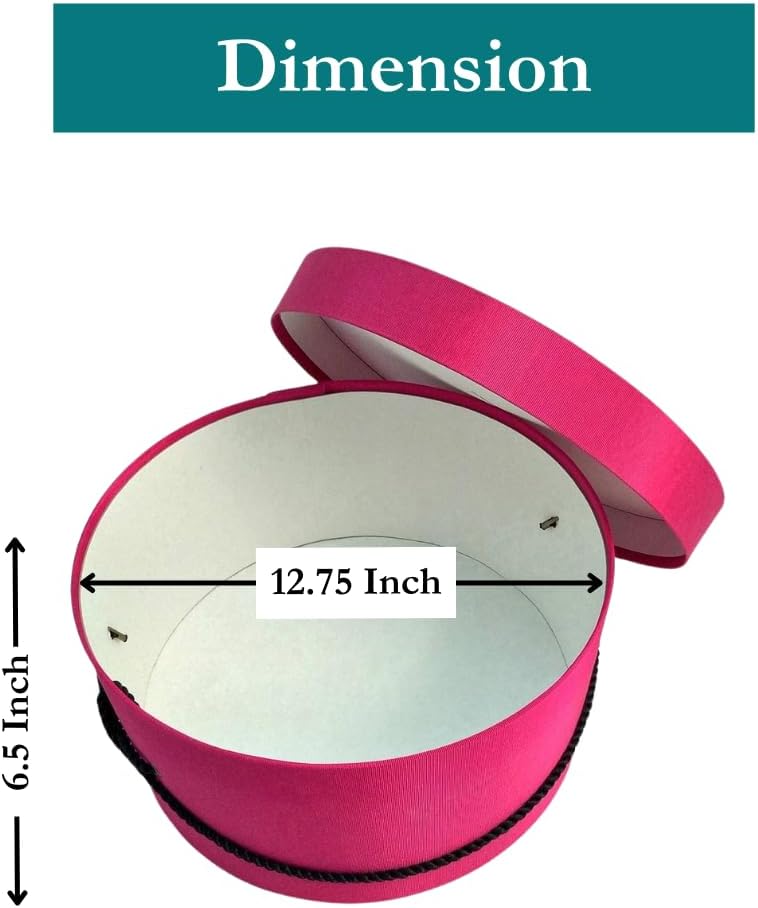 Sarah's Hat Boxes Classic Cerise Hat Box – 12.75" x 6.5" (Dia. x Ht.) Handmade in USA – Odorless Non-Toxic Adhesive, Cording Handle – Premium Storage for Hats & Accessories