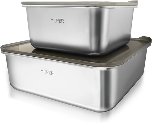 YUPER Stainless Steel Food Containers, Meal Prep Containers, Bacon Cheese Container for Refrigerator, Stainless Steel Containers with Lids Fruit Lunch Storage, 2 Pack (88+162OZ)