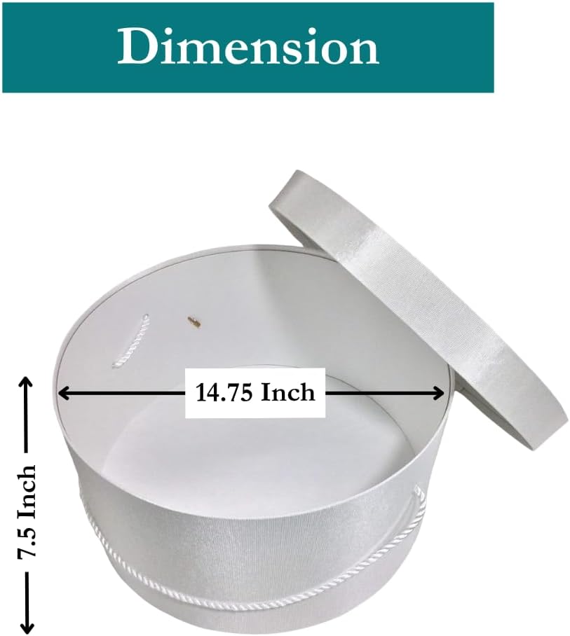 Sarah's Hat Boxes Classic White Hat Box – 14.75" x 7.5" (Dia. x Ht.) Handmade in USA – Odorless Non-Toxic Adhesive, Cording Handle – Premium Storage for Hats & Accessories