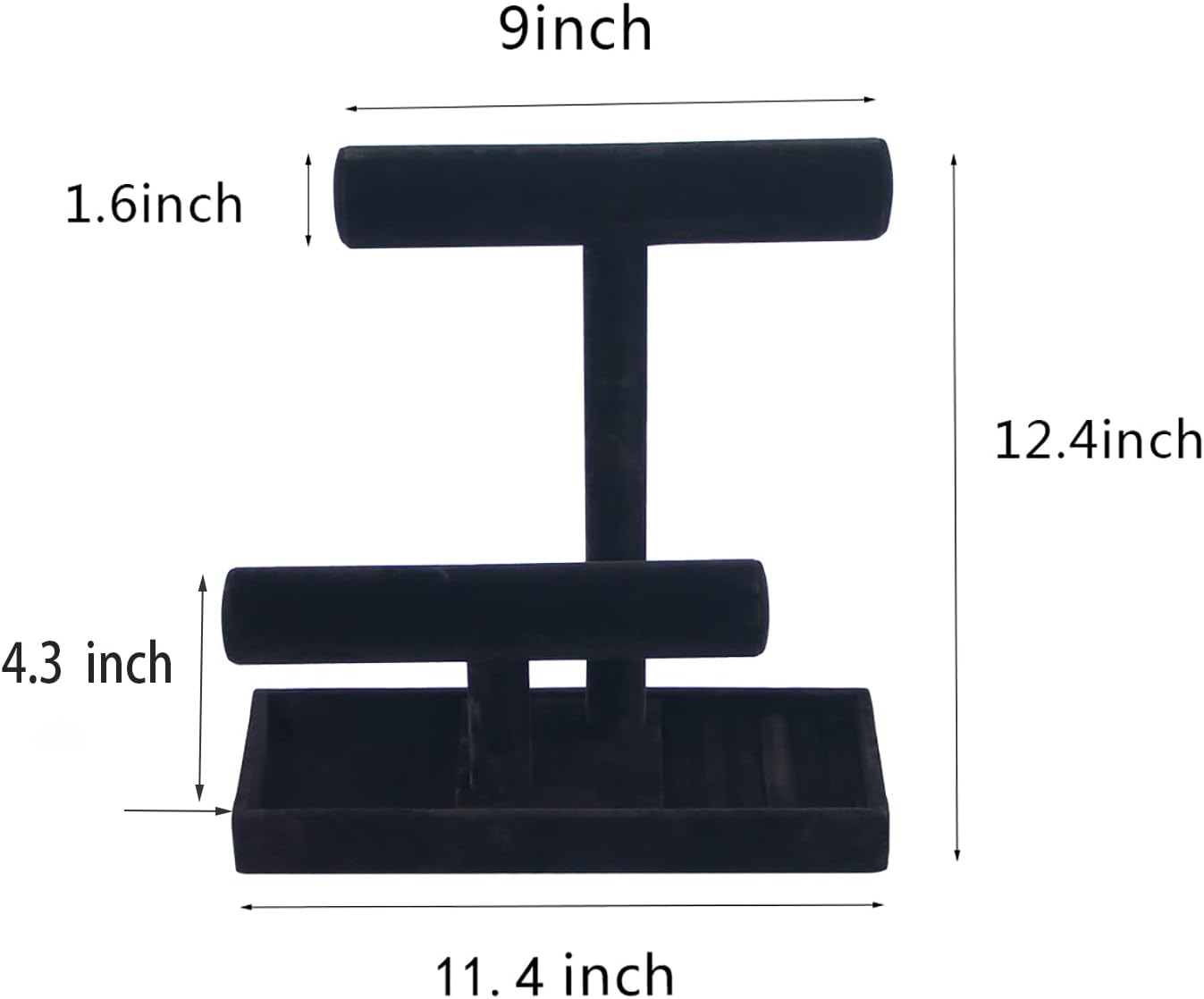 ByKen Necklace Holder,Bracelet Holder,Jewelry Organizer Stand with Earrings Rings Tray,Jewelry Holder for Scrunchie Watches (Black Velvet)