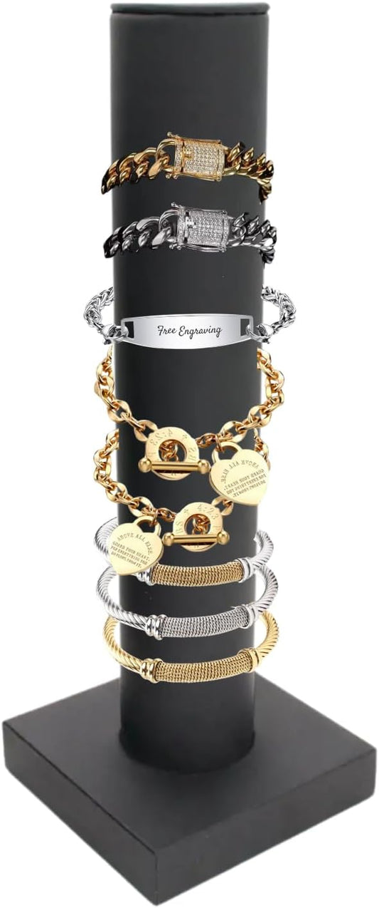 Novel Box Black Leatherette Vertical Bracelet/Bangle Display Tower - Jewelry Organizer Tower Stands for Bracelet Displays - Hair Tie Bangle Bracelet Watch Scrunchie Holder for Selling or Personal Use