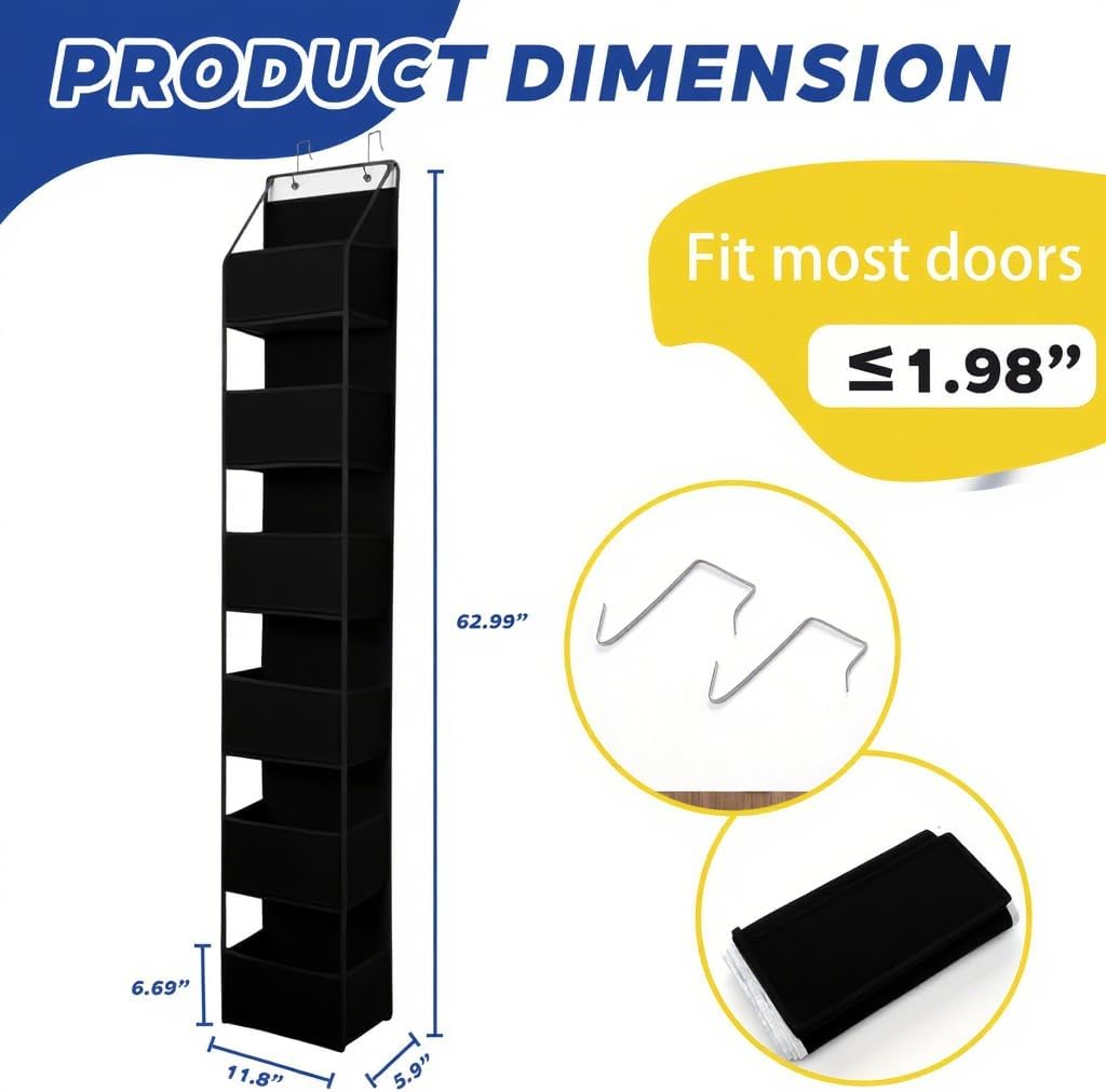 6-Tier Over The Door Hanging Organizer - Multi-Purpose Closet Storage Shelf for Bathroom, Bedroom, Nursery, Pantry(Black)