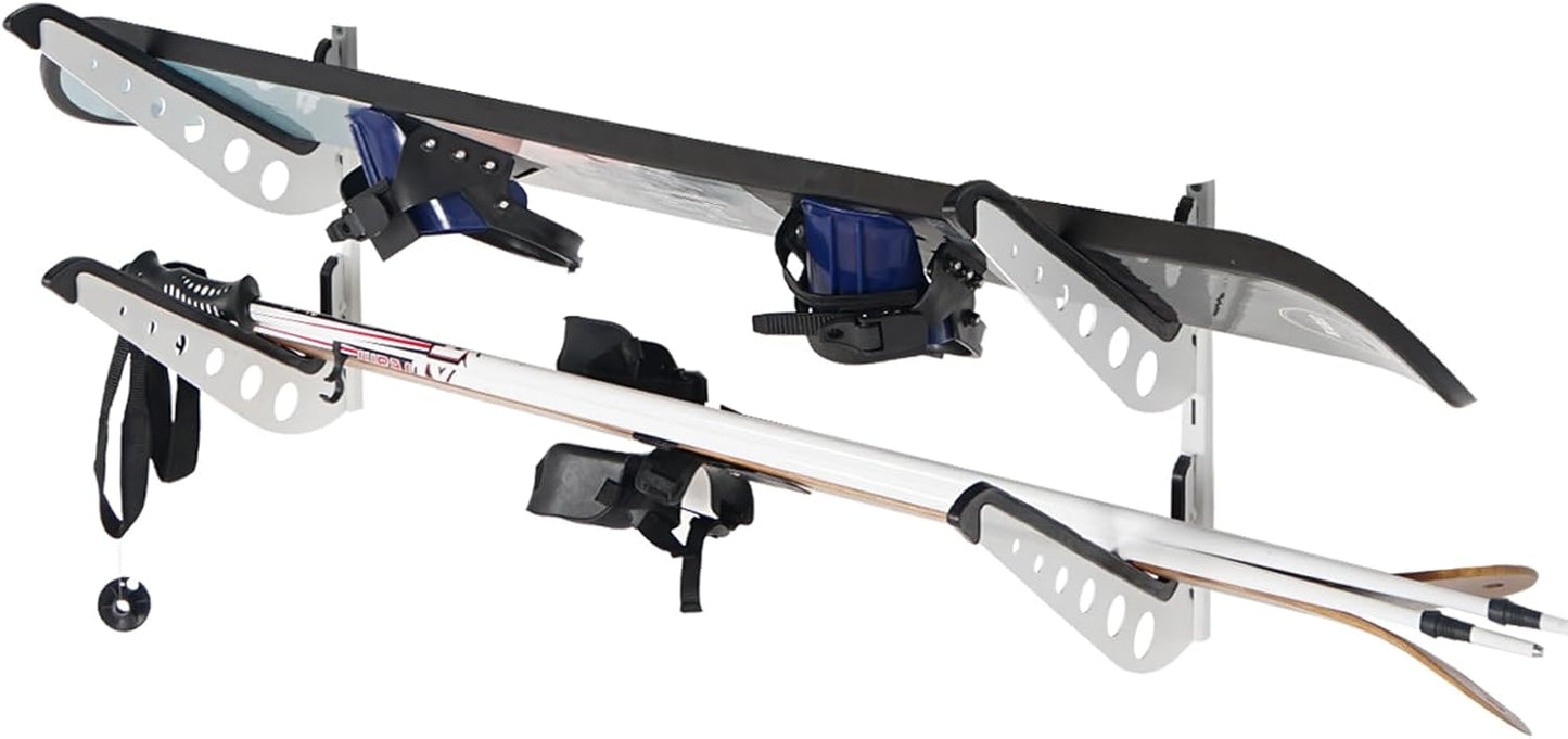 Snowboard Wall Racks, Adjustable Storage Rack for Ski, Surfboard, Wakeboard, Snowboard Wall Mount Display, White/Black