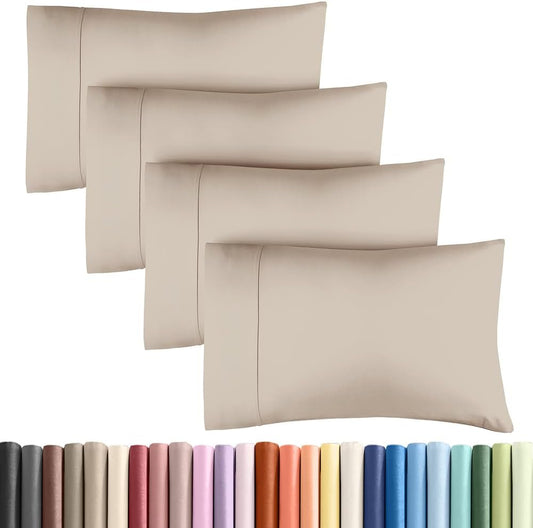 Queen Pillow Cases - 4 Pack - Super Soft Pillowcase Covers - Envelope Enclosure - Hotel Quality Pillow Protectors - Wrinkle Free, Fade, Shrink & Stain Resistant - Machine Washable - 20" x 30" (Wheat)