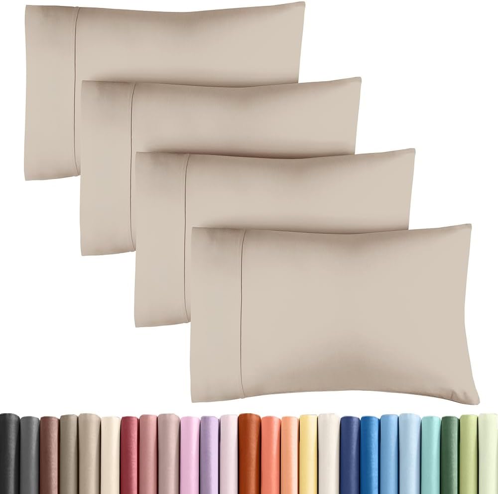 King Pillow Cases - 4 Pack - Super Soft Pillowcase Covers - Envelope Enclosure - Hotel Quality Pillow Protectors - Wrinkle Free, Fade, Shrink & Stain Resistant - Machine Washable - 20" x 40" (Wheat)