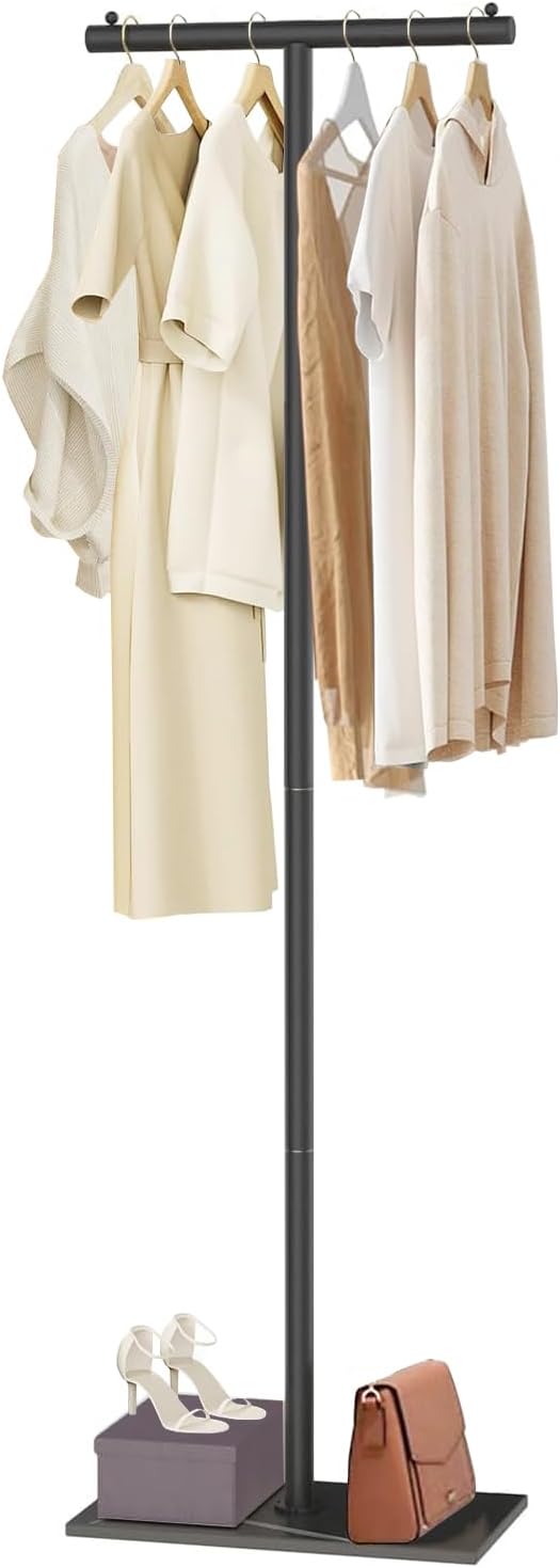 T-Shaped Metal Rack Stand,Modern Clothes Rack With Rock Slab Base,68.8 Inch Freestanding Clothing Rack Stand,Suitable For Boutiques, Entryway, Bedroom, Living Room, Hallway, (Black, 68.8inch)
