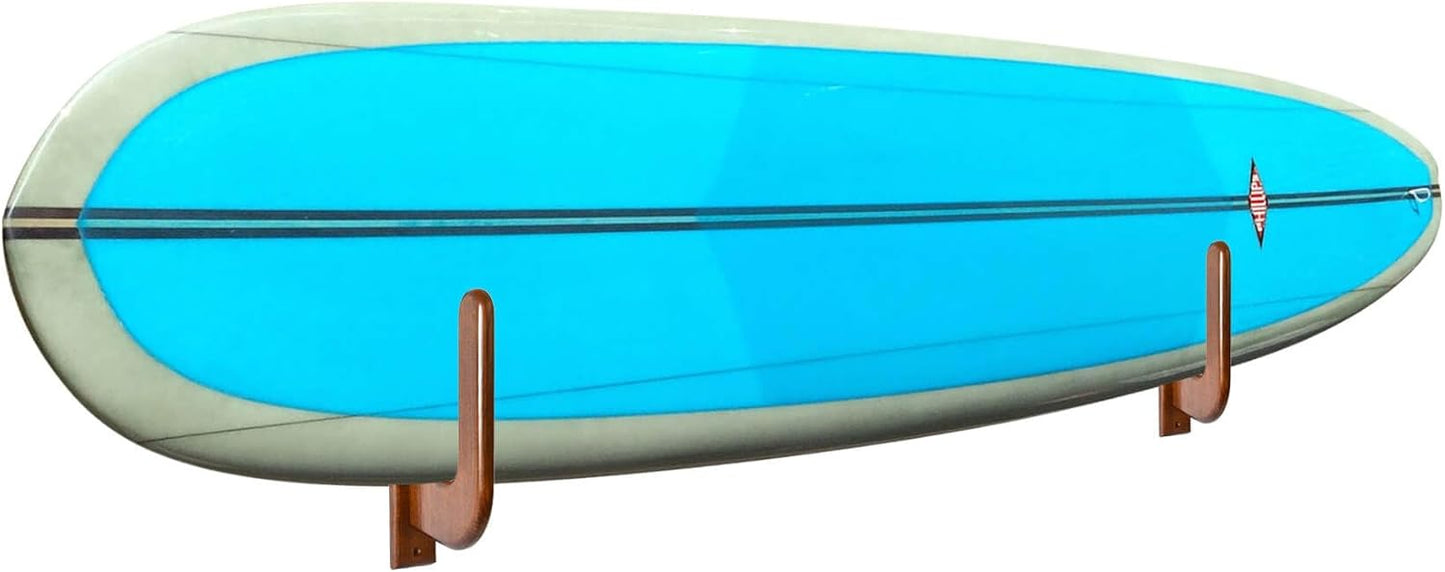 TESLYAR Surfboard Wall Mount – Wooden Surfboard Rack for Wall Storage – Solid Wood Hooks for Surfboard, Snowboard, Paddle Board & Wakeboard – Classic Style