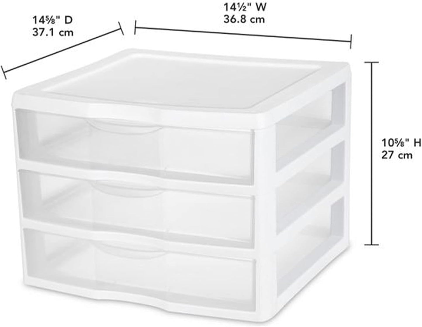 Sterilite 12-Pack Wide 3 Drawer Unit, Plastic Desktop Organizer with Clear Drawers, White Frame - Stackable Multi-Purpose Storage for Office Supplies, Craft Rooms, Classrooms and Home Organization