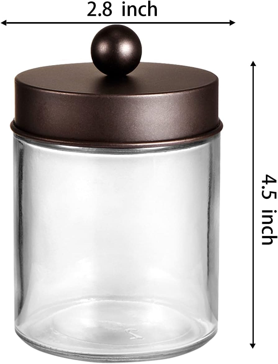 Amolliar 6Pc Apothecary Jars Bathroom Vanity Organizer- Rustic Farmhouse Decor Storage Canister with Stainless Steel Lids- Qtip Dispenser Holder for Q-Tips,Cotton Swabs,Rounds,Ball,Flossers (Bronze)