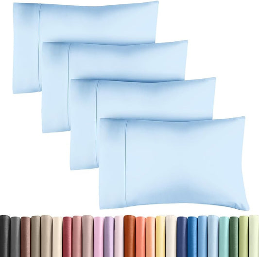 Queen Pillow Cases - 4 Pack - Super Soft Pillowcase Covers - Envelope Enclosure - Hotel Quality Pillow Protectors - Wrinkle Free, Shrink & Stain Resistant - Machine Washable - 20" x 30" (Light Blue)