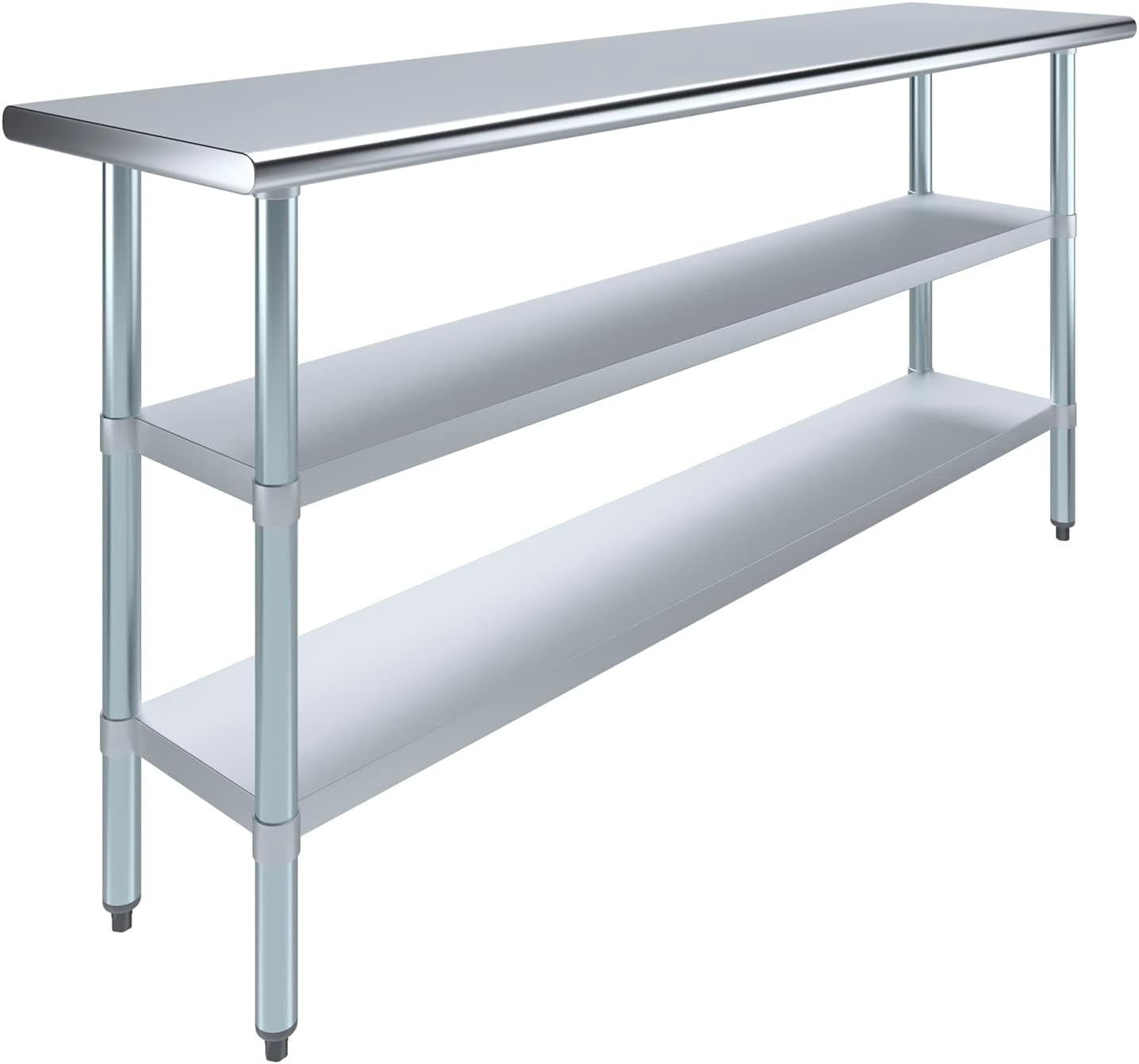 AmGood Stainless Steel Work Table with 2 Shelves | NSF | Metal Utility Table (72" Long x 18" Deep)