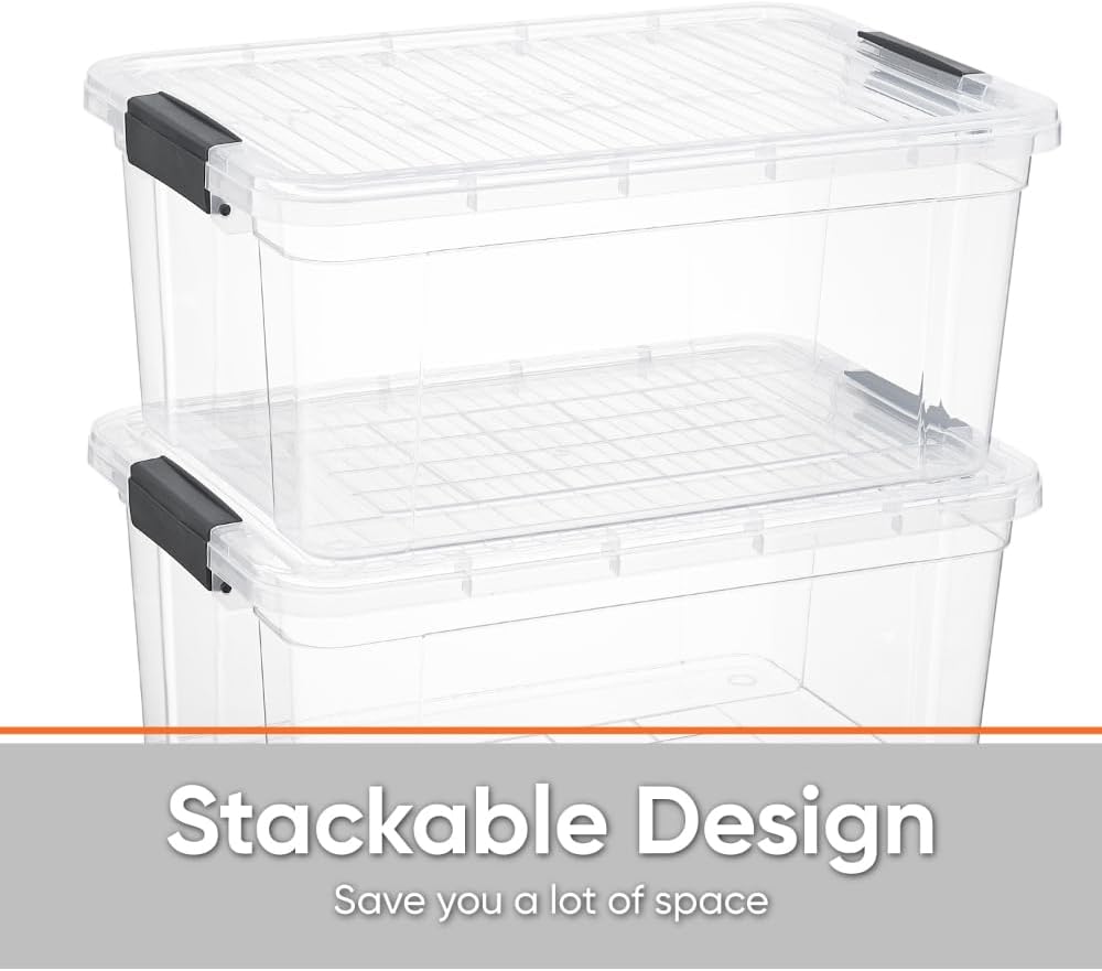 Superio Storage Bins with Lids, Clear Plastic Containers for Organizing, Stackable Totes, BPA Free, Odor Free, Organizer Boxes for Home, and Dorm (8 Pack, 36 Qt)