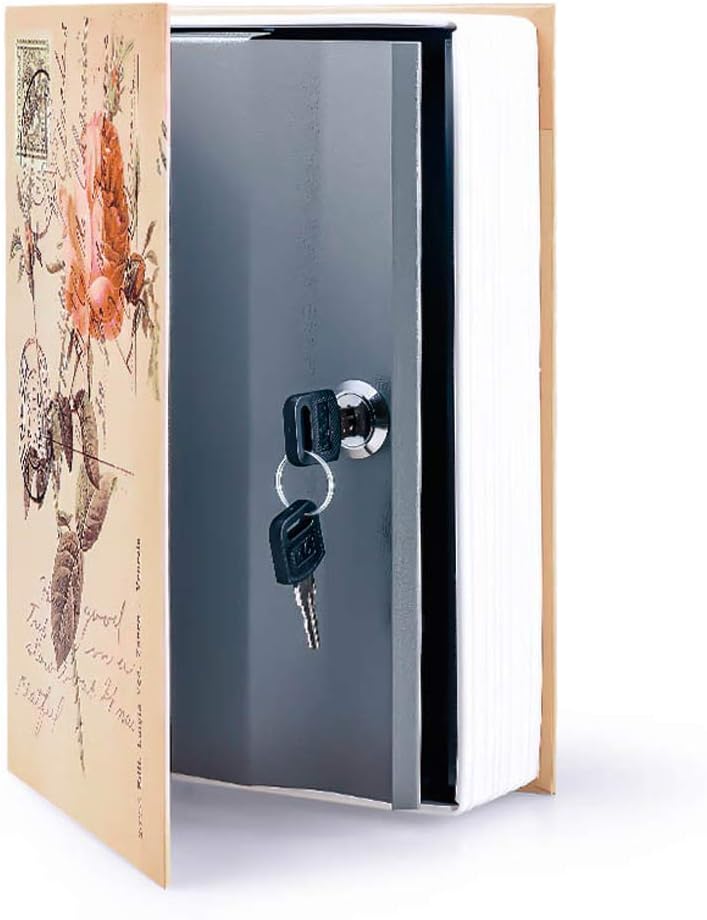 Diversion Book Safe Storage Box (9.5"×6"×2.2"), Dictionary Secret Safe Can with Security Key Lock, Diversion Book Hidden Safe (Rose-Key)