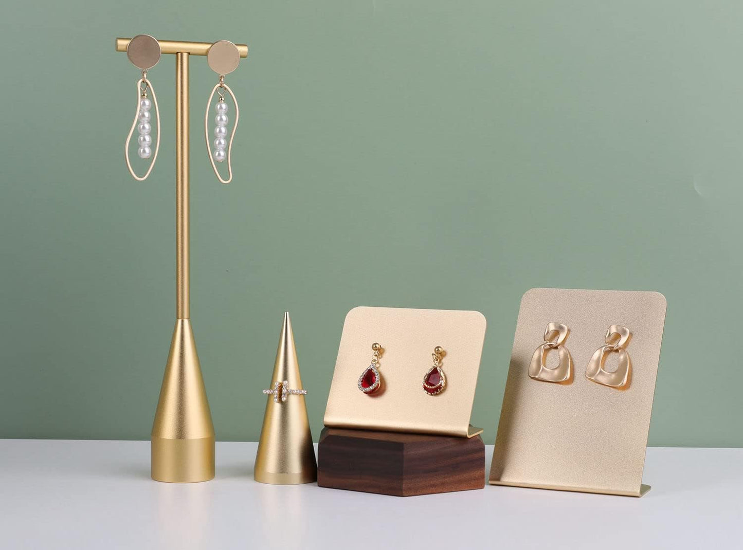 GemeShou Gold Earring Display Stand for selling, Stable Jewelry Earring Holder, Metal ear hanger photography props【Gold-Cone Base Height 7.9"】