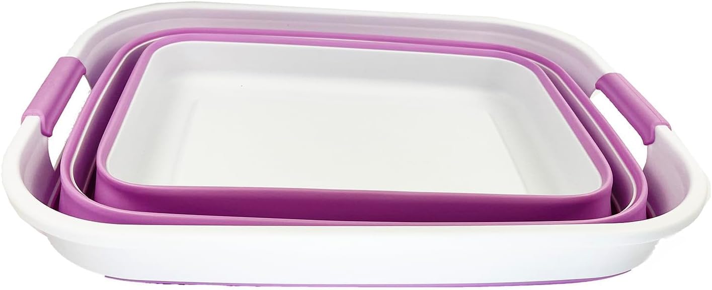 SAMMART 27L (7.1 Gallons) Collapsible Plastic Laundry Basket with Handle-Foldable Pop Up Storage Basket with handle (1, White/Pale Purple/White)