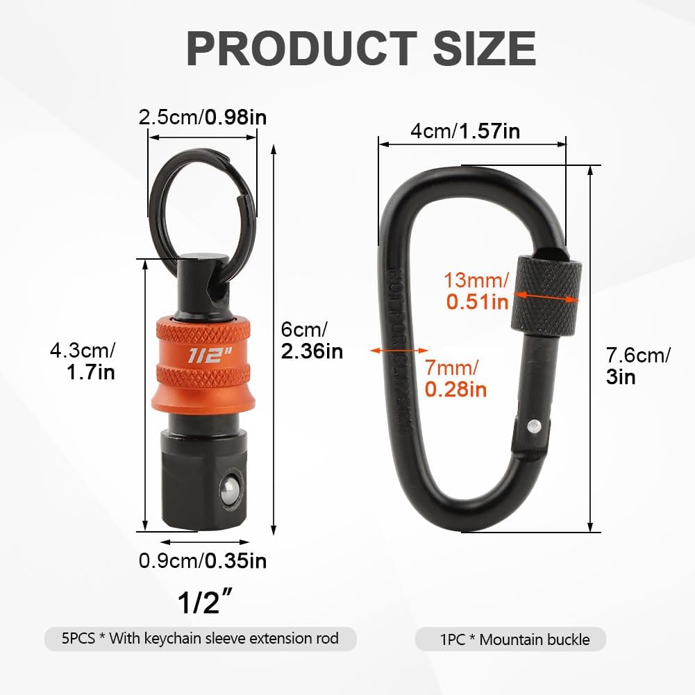 5Pcs Socket Holder Key Chain, 1/2" Drive Socket Organizer Keychain Quick Release Design with Carabiner, Impact Wrench Accessories for Lineman, Electricians, Construction Crews(SIZE:1/2inch)
