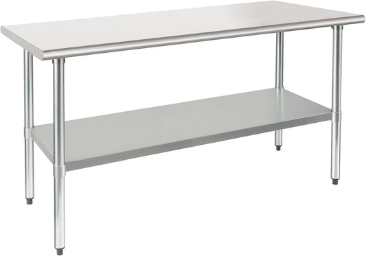 HARDURA Stainless Steel Table 30X60 Inches with Undershelf and Galvanized Legs NSF Heavy Duty Commercial Prep Work Table for Restaurant Kitchen Home and Hotel