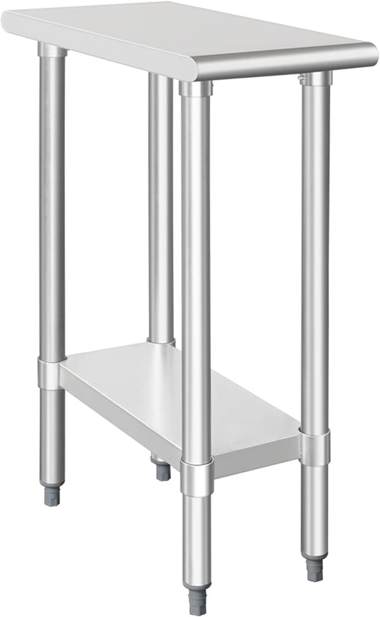 HARDURA Stainless Steel Table 24X12 Inches with Undershelf and Galvanized Legs NSF Heavy Duty Commercial Prep Work Table for Restaurant Kitchen Home and Hotel