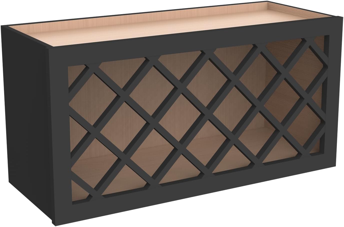 Solid Wood RTA Wine Bottle Rack Wall Cabinet with Lattice Panels Wine Storage for Bar, Pantry, Cellar, Countertop - Mocha (Charcoal Black, 36'W 12'D 18'H)