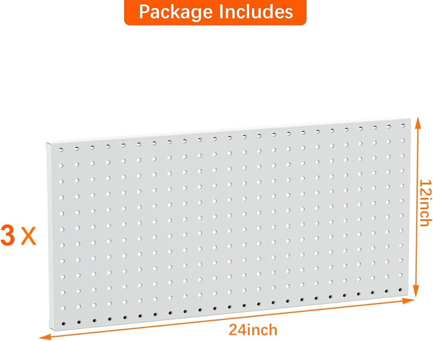TORACK 3 PCS Metal Pegboard Panels(12x24 inch) for Wall Garage Utility Tools Storage Pegboard for Workbench, Modular Peg Board Tool Organizer Boards(Pack of 3, Grey)