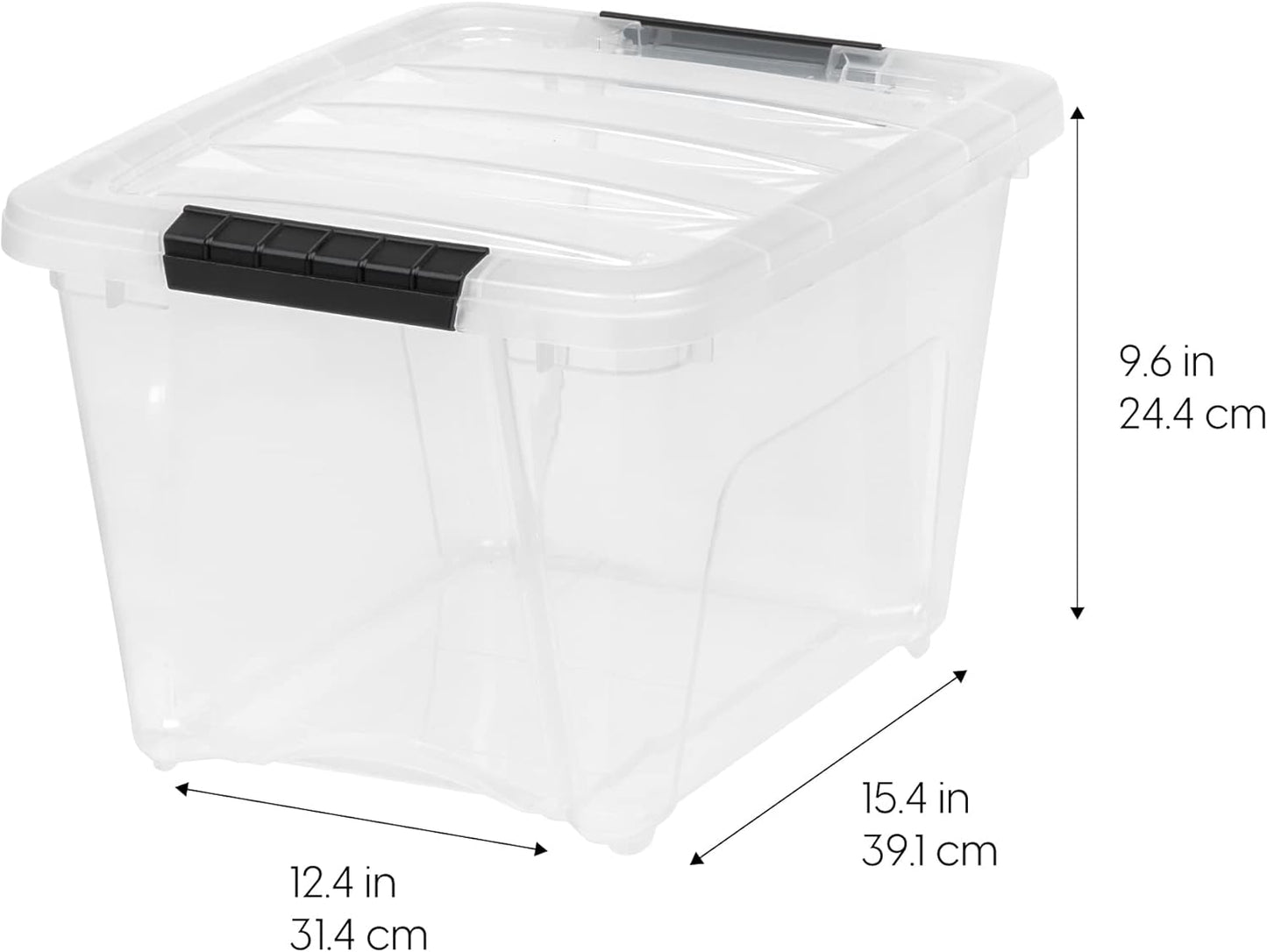 IRIS USA 19 QT Plastic Storage Box with Lid and Latches - 4 Pack - BPA-Free, See-Through Organizing Solution, Durable Nestable Stackable Containers, Secure Pull Handle - Clear