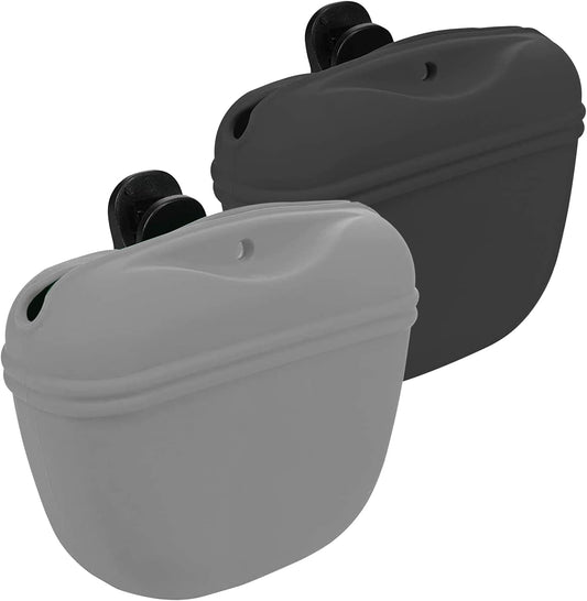 Dog Treat Pouch 2 Pack, Dog Treat Training Pouch, Silicone Pet Treat Bag BPA Free/Clip/Magnetic Dog Walk (Grey & Black)