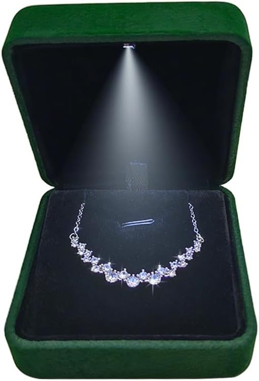 GBYAN Pendant Necklace Box with LED Light, Necklace Gift Box Velvet Jewelry Display Case for Proposal Engagement Wedding and Birthday,Emerald Green
